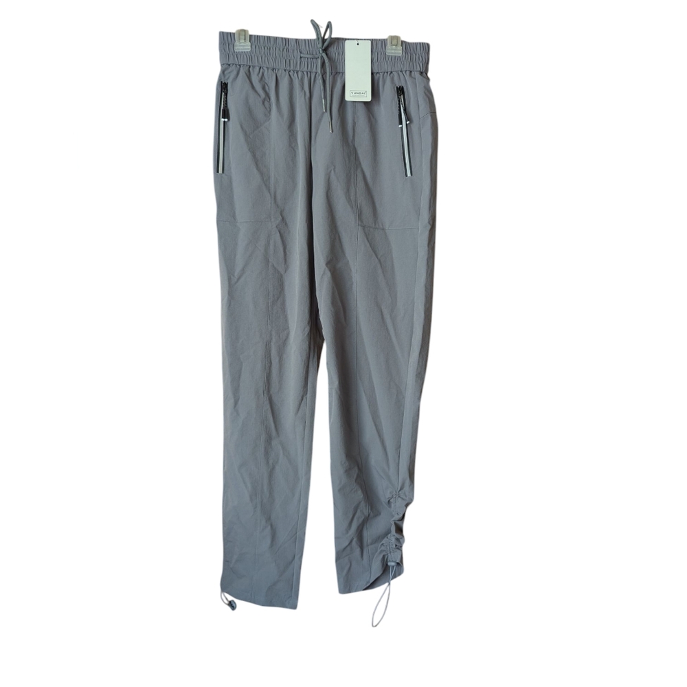 Yundai women's adjustable side string hem gray pants Sz L Joggers